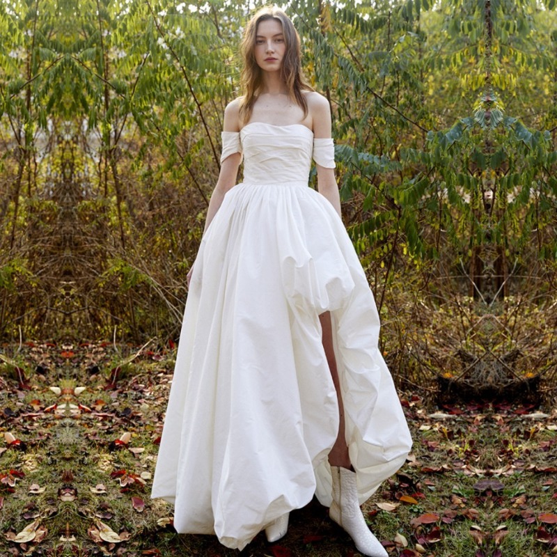 Photography Of Lighting - One Shoulder Strapless Simple Wedding Dress
